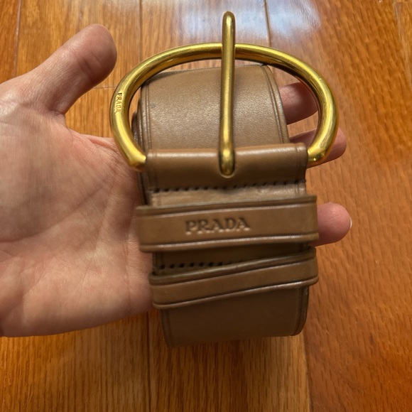 Prada Tan Leather Women's Belt with Gold Buckle - Picture 1 of 4